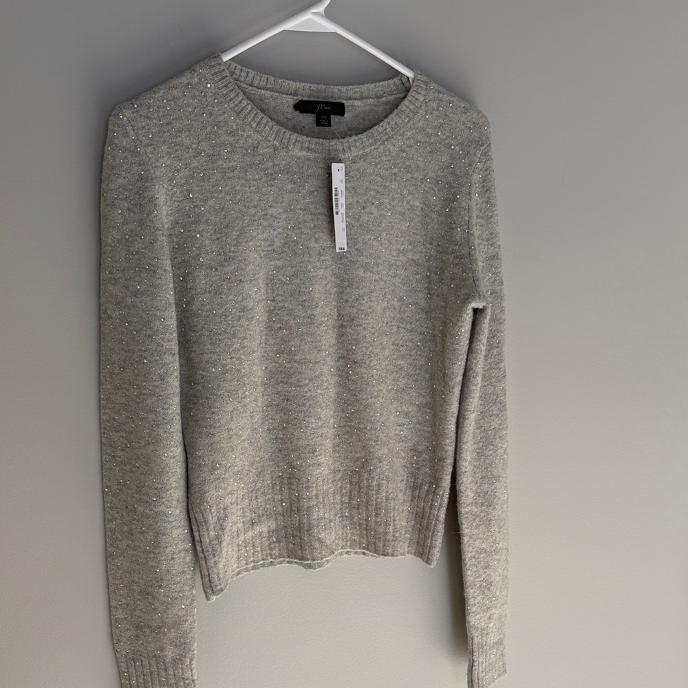 J. Crew Light Gray Sweater with Sparkle Accents - xs NWT - Picture 3 of 16